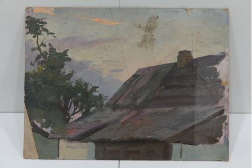 Картина Пейзаж. Крыша. Каюн. Масло, картон 37,8 х 28,2 см №157
