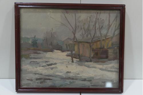 Картина Зимний пейзаж. масло двп 42х34,5 см №76