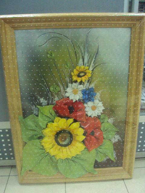 картина подарочная кожанная цветы украины 50х70 №4181