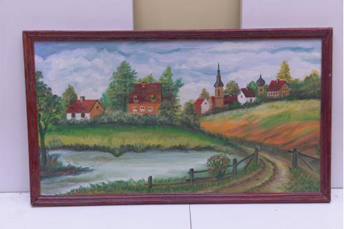 Картина Сельский пейзаж. Деревня, поселок. масло двп 65х37,5 см №48