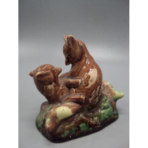 Фигура керамика статуэтка лисички майолика лисы играются лисята высота 9,7 см №3219