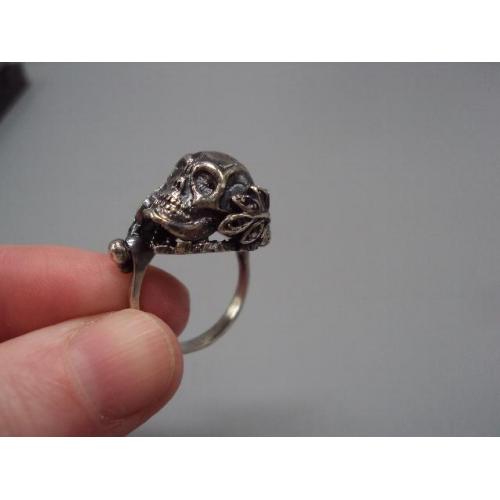Кольцо череп и листья листочки перстень серебро 875 проба Украина вес 9,6 г 17-17,5 размер №15767