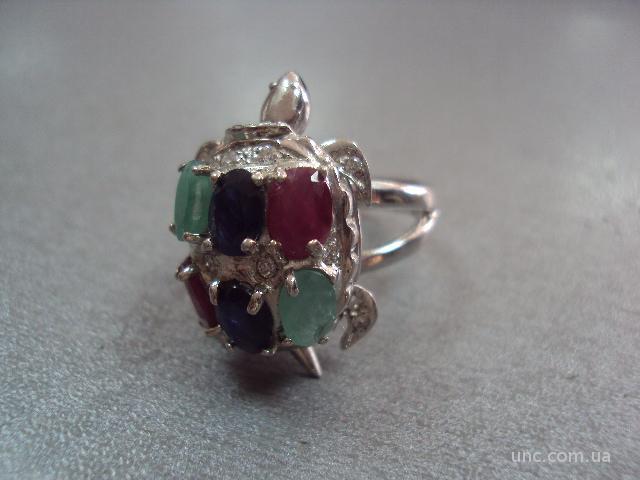 кольцо черепаха черепашка с камнями рубин, сапфир, изумруд серебро 925 проба 13,99г размер 17,5 №151