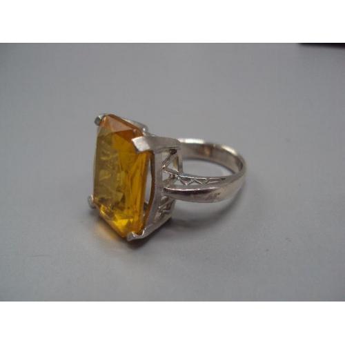Кольцо перстень с желтой вставкой прямоугольник серебро Украина вес 6,18 г размер 18,5 №14729