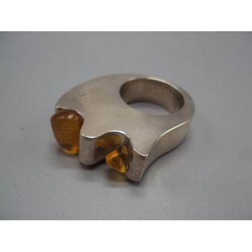 Кольцо перстень янтарь авторская работа серебро 875 проба Украина вес 33,61 г 19 размер новое №14376