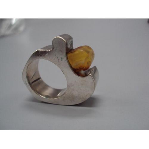 Кольцо перстень янтарь печатка серебро 925 проба Украина вес 29,45 г размер 21 №14539