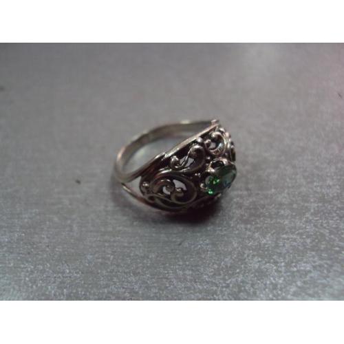 Кольцо женское ажурное с зеленым камушком серебро 925 проба украина вес 3,86 г размер 17 №11117