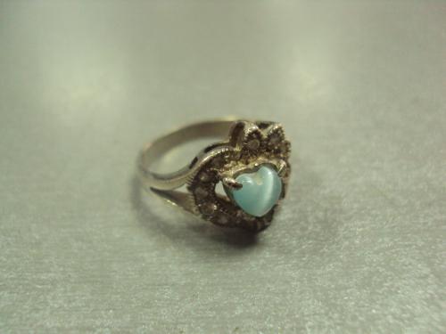 кольцо женское сердечко ажурное сердце голубая вставка серебро 925 проба вес 5 г размер 18,5 №15065