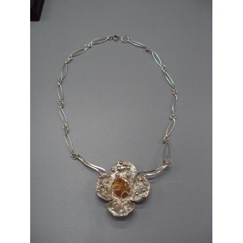 Колье ожерелье цветок цветочек янтарь авторская работа серебро 925 проба Украина вес 41,7 г №14121