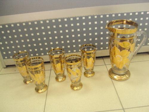 Компотный набор кувшин и бокалы чешское стекло богемия №482п
