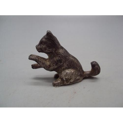 Фигура миниатюра статуэтка кот котик играет кошка серебро 800 проба вес 43,82 г высота 3,3 см №14422