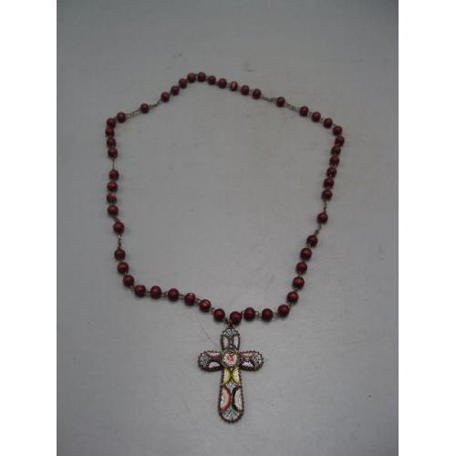 Крест нательный эмаль Итальянская мозаика крестик и бусы четки длина 5 см и 29 см №13823