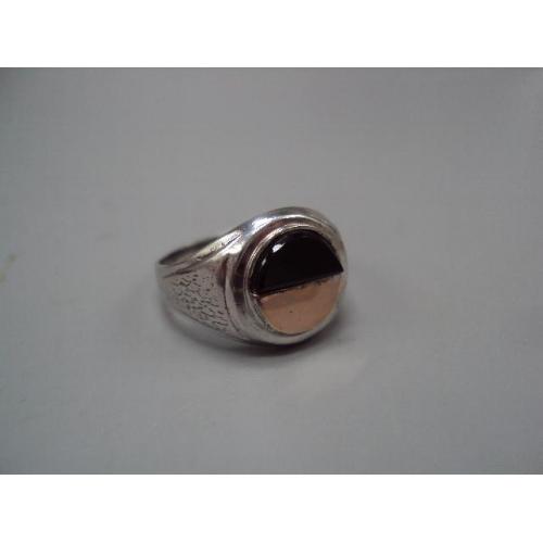 Круглый перстень черный камень золотая вставка 375 серебро 925 Украина вес 4,82 г 19 размер №15773