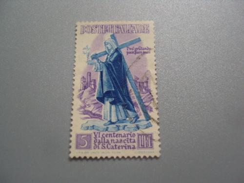 марка Италия 1948 святая Катерина Сиенская 600 лет со дня рождения гаш №2892