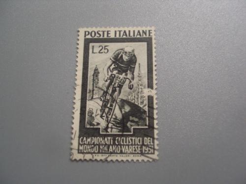 марка Италия 1951 чемпионат мира по велоспорту велосипед спорт 25 лир гаш №2888