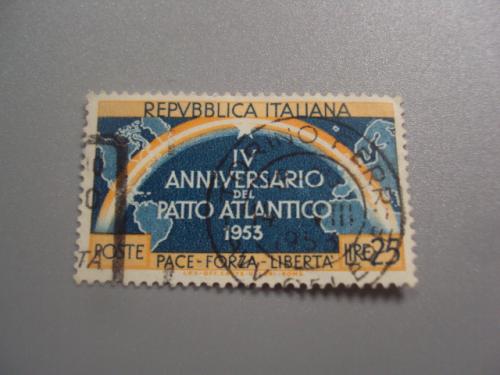 марка Италия 1953 НАТО 25 лир карта гаш №2907