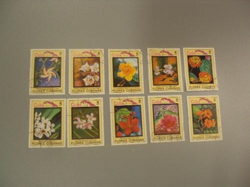 марка серия Куба 1983 флора цветы лот 10 шт гаш №1462