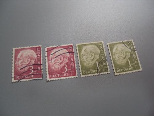 марки Германия ФРГ 1954 стандарт личности Президент доктор Теодор Хойс лот 4 шт гаш №1977