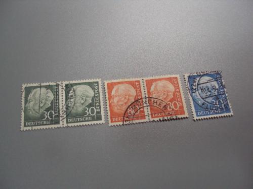 марки Германия ФРГ 1957 стандарт личности Президент доктор Теодор Хойс лот 5 шт гаш №1978