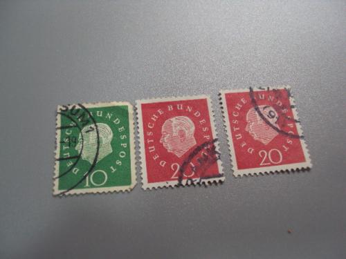 марки Германия стандарт 1959 г. Теодор Хейс (1884-1963) 1-й Президент ФРГ лот 3 шт гаш №1978