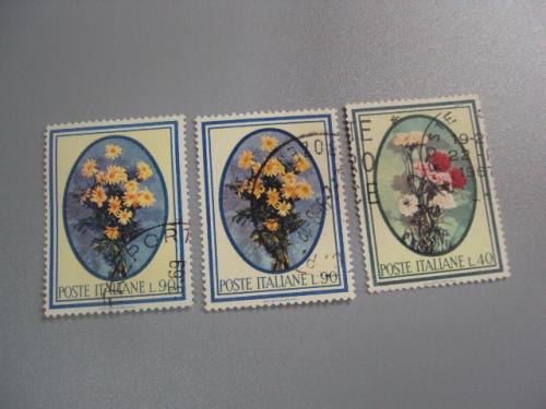 марки Италия 1966 флора букет цветы гвоздики и ромашки живопись натюрморт лот 3 шт гаш №2685
