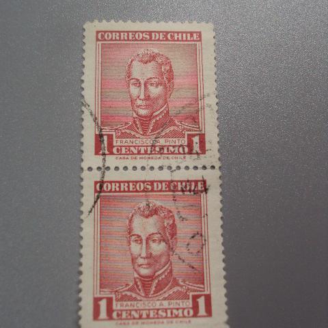 марки сцепка Чили 1956 стандарт личности Франсиско Пинто президент Борцы за независимость гаш №2098