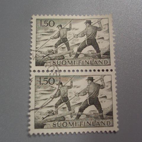 марки сцепка Финляндия 1963 Китобои гарпун гаш №2106