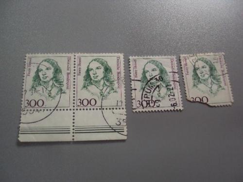 марки сцепка Германия ФРГ 1989 личности известные женщины певица Фанни Мендельсон лот 4 шт гаш №3664