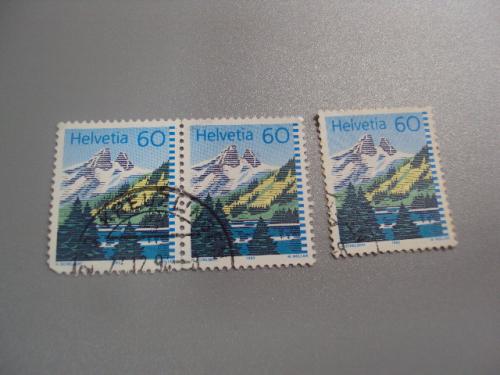 марки сцепка Швейцария 1993 стандарт пейзаж горы танау лот 3 шт гаш №2227