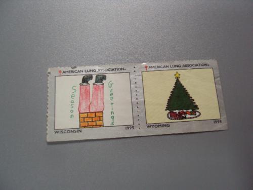 марки сцепка США 1995 Рождество дети рисунки медицина борьба с туберкулезом негаш №2461