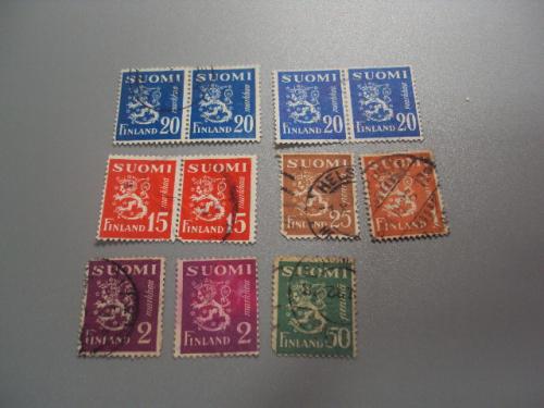 марки сцепки Финляндия 1945 стандарт герб лев геральдика лот (марок 11 шт) гаш №2103
