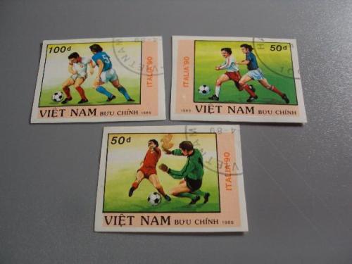 Марки серия Вьетнам 1989 футбол итали 1990 без зубцов лот 3 шт гаш №10271