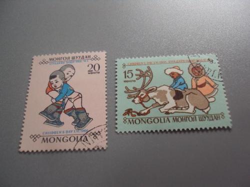 марки серия Монголия 1966 Наши счастливые дети национальные игры лот 2 шт гаш №9665