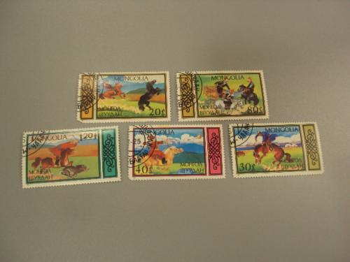 марки серия Монголия монгол шуудан 1987 спорт лошади лот 5 шт гаш №1514
