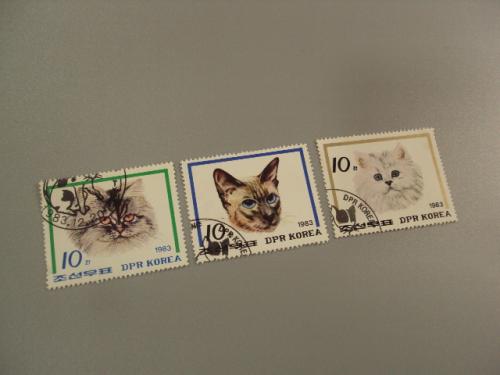 марки серия Северная Корея КНДР 1983 кошки коты котики лот 3 шт гаш №1570