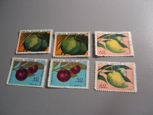 Марки серия Вьетнам 1976 флора плоды ягоды лот 6 шт гаш №10421