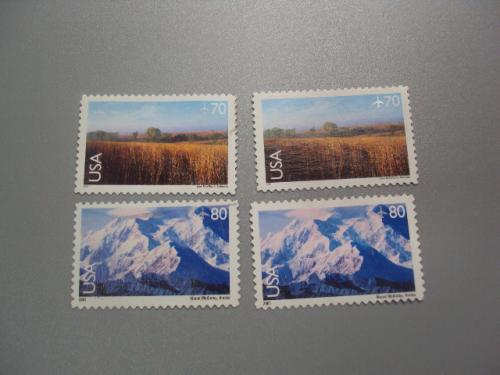 марки США 2001 природа пейзаж ледник Аляска, поле Небраска национальные парки лот 4 шт негаш №2463
