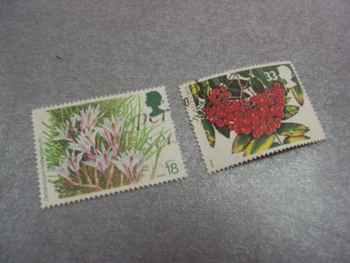 марки Великобритания 1993 осень калина флора цветы лот 2 шт №120