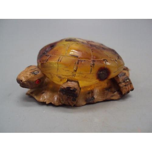 Фигура миниатюра статуэтка черепаха на листке янтарь кость мамонта черепашка и лист вес 38 г №14278