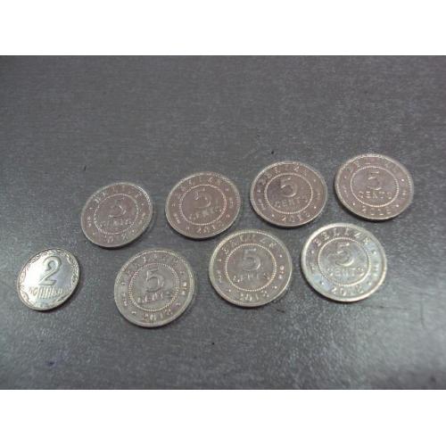 монета белиз 5 центов 2018 лот 7 шт сохран №8651