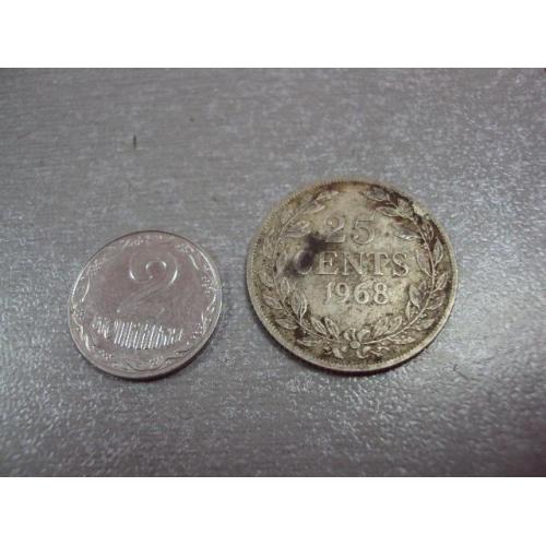 монета республика либерия 25 центов 1968 №7820