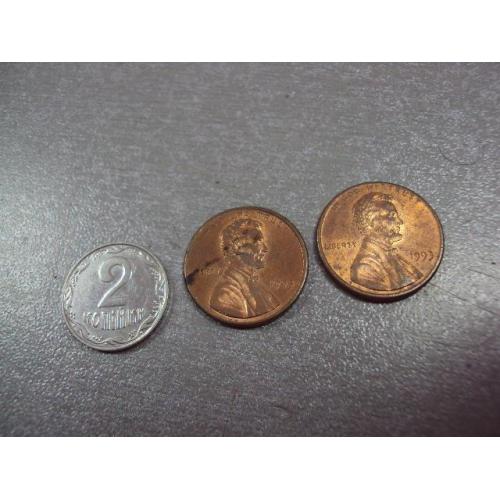 монета сша 1 цент 1993 лот 2 шт №9179