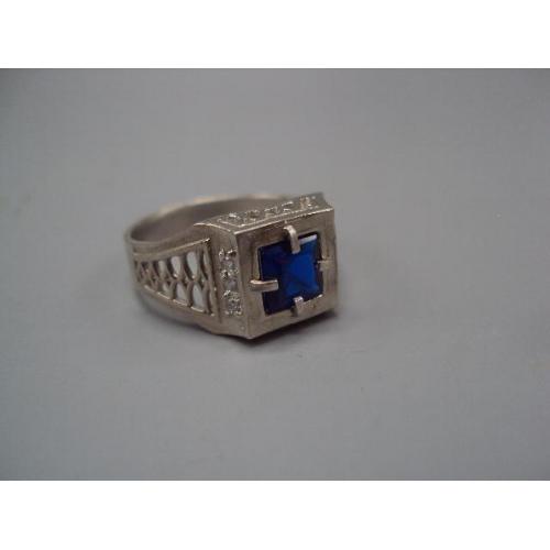 Мужское кольцо квадрат синяя и белые вставки перстень серебро Украина вес 5,24 г 20 размер №15751