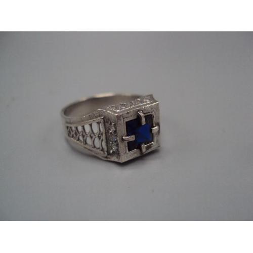 Мужское кольцо квадрат синяя и белые вставки перстень серебро Украина вес 5,26 г 20 размер №15752
