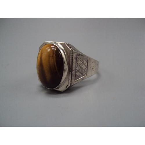 Мужское кольцо перстень камень соколиный кошачий глаз серебро Украина вес 14,08 г 25,5 размер №15746