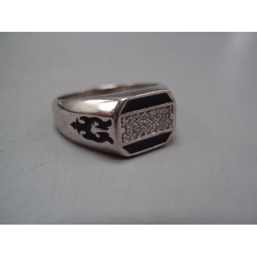Мужское кольцо перстень печатка эмаль и белые вставки серебро 925 проба вес 6,22 г размер 21 №14759