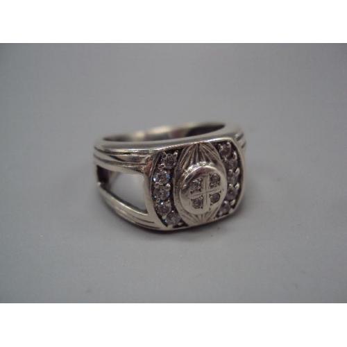 Мужское кольцо перстень печатка с белыми вставками серебро 925 проба Украина вес 7,7 г 19 р №14805