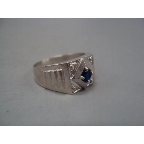 Мужское кольцо перстень печатка синяя вставка серебро 925 проба Украина вес 4,35 г размер 19 №14760