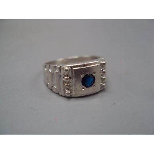 Мужское кольцо перстень печатка синяя вставка серебро 925 проба Украина вес 4,58 г размер 18 №14761