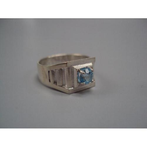 Мужское кольцо перстень с голубой вставкой печатка серебро 925 Украина вес 4,93 г размер 19 №14538